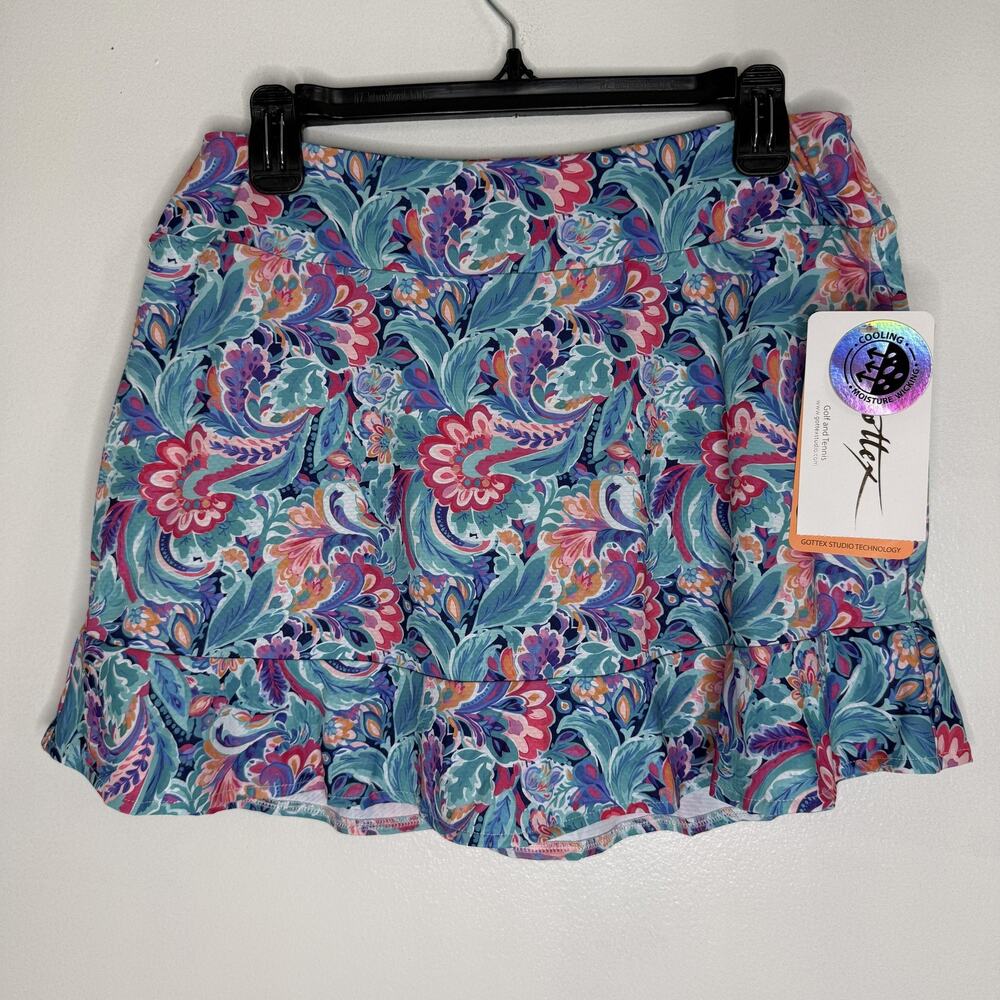 Gottex Skort Skirt Womens Large Blue Garden Floral Athletic Golf Tennis NEW